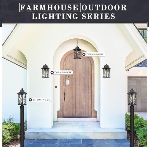 zeyu 14.6 Inch Outdoor Porch Light, Farmhouse 1-Light Outdoor Wall Sconce, Die-Cast Aluminum in Black Finish, Clear Water Ripple Glass, ZX48MB-WG BK - Image 2