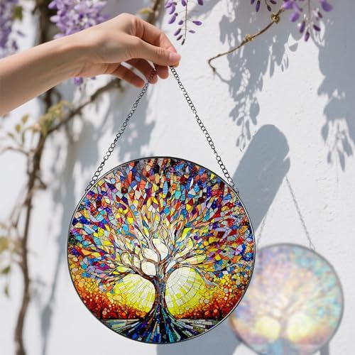 Stained Glass Window Hanging, 8 in Tree of Life Sun Catchers Indoor Window, Stained Glass Suncatcher, Gifts for Women, Her, Wife, Friend and Mom for Mother's Day, Christmas, Birthday - Image 3