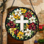 Christian Cross Flowers Stained Glass Window Hanging Suncatcher Gifts 9.8" - Image 4