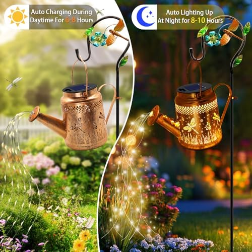 Solar Lights Outdoor Garden Decor, Dragonfly Hanging Watering Can Landscape Lights Waterproof Yard Decorations for Outside Porch Patio Backyard, Gardening Gift for Mom Grandma Women Birthday - Image 3