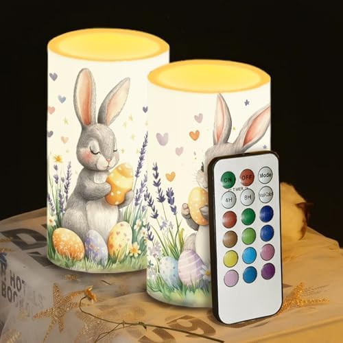 Floral Bunny Easter Egg Flameless Candles Battery Operated Candles with Timer Remote Control LED Pillar Lights for Easter Day Party Home Decorations - Image 5