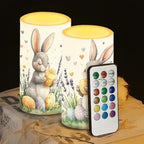 Floral Bunny Easter Egg Flameless Candles Battery Operated Candles with Timer Remote Control LED Pillar Lights for Easter Day Party Home Decorations - Image 5