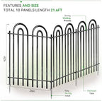 10 Panels Garden Fence, 42in(H)×21.6ft(L) Tall No Dig Fence Animal Barrier, Heavy Duty Metal Tube Decorative Garden Edging Border, Ground Defense Temporary Fencing for Outdoor Yard, Black - Image 2