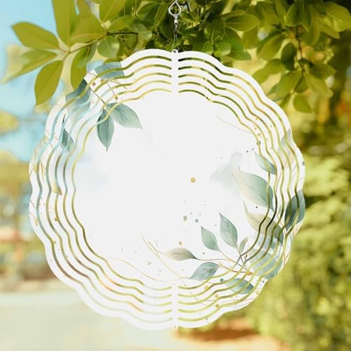 Wind Spinners for Yard Garden, Summer Green Botanical 3D Stainless Steel Round Hanging Spinners Indoor Outdoor Kinetic Yard Art,12 Inch, Watercolor Country Plant by IDOWMAT