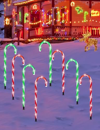 Christmas Candy Cane Pathway Markers Lights, Outdoor Christmas Decorations for Yard Patio Porch Garden Walkway, Candy Cane Christmas Decor with 48 LED, 8 Pack (Red & Green) - Image 3