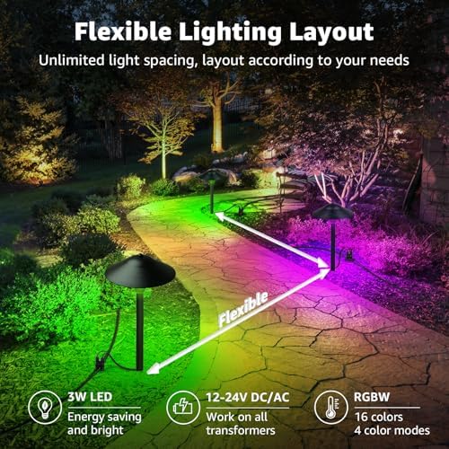 SUNVIE All-in-One RGBW Landscape Lighting Kit, 8 Pack Color Changing Low Voltage Landscape Lights with Connector Transformer 100FT Wire, 3W Multi-Color Pathway Lights for Holiday Walkway Garden Yard - Image 5
