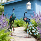 chisheen Garden Decor Outdoor Statues, Metal Peacock Decor for Outside, Garden Art Sculptures Standing for Patio Yard Lawn Home Decorations, Set of 2 - Image 6