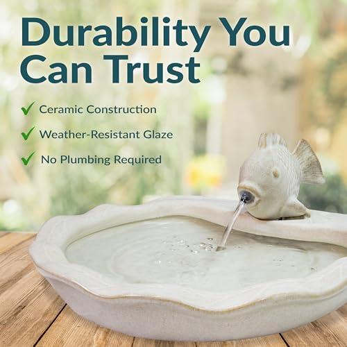 Sunnydaze 7" Fish Spout Tabletop Water Fountain, Ceramic, White - Image 3
