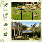 Outdoor Bird Bath with 2 Feeders Included, 12 Inch Bowl 36 Inch Tall Vintage Copper 5-Prong Stake Weatherproof Birdbaths for Backyard Decor - Image 3