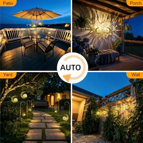Solar Hanging Moon Lanterns Outdoor ,Waterproof Fariy Garden Lights Decor - Image 3