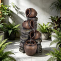 24.8" H Outdoor Water Fountain with Lights, 4-Tier Clay Pot Garden Fountain by Solarbloom