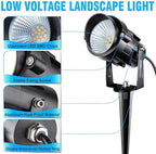 Low Voltage Landscape Lighting with Connectors AC/DC 12-24V IP67 Waterproof 3000K Warm White Outdoor Spotlights for Yard Pathway Garden Trees (6PCS, 7W) - Image 3