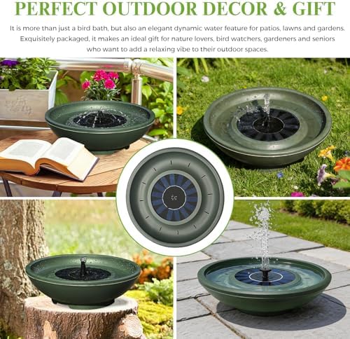 Solar Bird Bath with Fountain,12.4" Dark Green Birdbath for Outdoors,Tool-Free 10s Assembly,6 Spray Nozzles,Lightweight Plastic Water Feature for Garden Decor,Patio Gitf,Hummingbirds - Image 6