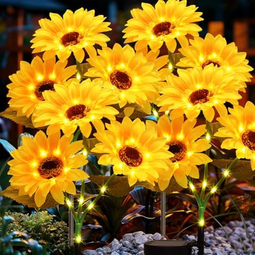 4Pack Sunflower Solar Lights Outdoor Waterproof Stake Light for Pathway by echosari