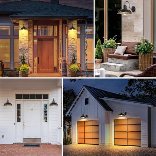 TOBUSA 2-Pack Dusk to Dawn Outdoor Wall Lights, 10’’ Waterproof Farmhouse Gooseneck Outdoor Barn Light, Anti-Rust Vintage Black&Gold Outside Wall Sconce Lights for House Porch Garage - Image 6