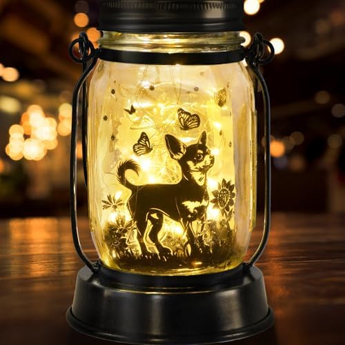 Kyoryuger Chihuahua Gifts for Women/Men Chihuahua Solar Lanterns Dog Mom Birthday Dog Lovers Lantern Pet loss Pet Memorial Lights Solar Garden Decoration Outside for Yard, Patio,Backyard,Porch Torches by kyoryuger