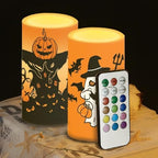 Halloween Day Battery Operated Candles with Remote and Timers Flameless Candles for Trick or Treat Day Party Home Decoration Flickering Elictric Pillar Lights, Black Pumpkin Trick Ghost - Image 5