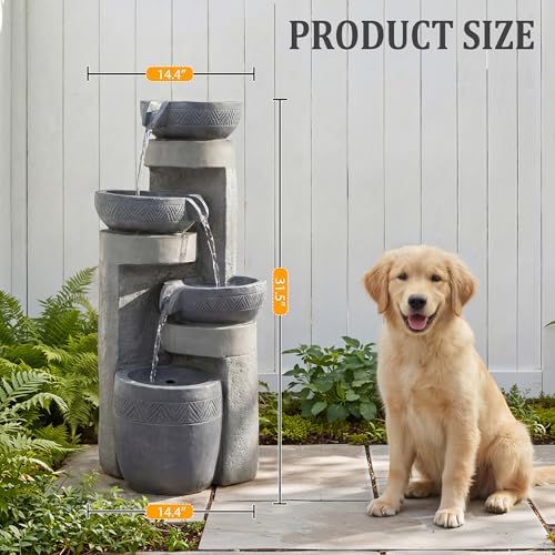 19.7" Tall Outdoor Water Fountain, 5 Tier Cascading Bowls and Stacked Water Fountain with LED Lights, for Yard Décor, Backyard, Patio and Deck (31.5'') - Image 3
