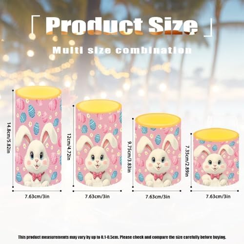Set of 4 Easter Eggs Flameless Candles with Remote Cartoon Bunny Outdoor Battery Operated Candles with Timer Flickering LED Elictric Pillar Lights for Indoor Outdoor Holiday Decor - Image 4