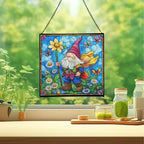 Spring Parade Gnome Stained Glass Suncatcher – Square Hanging Window Panel for Home or Greenhouse – Whimsical Glass Art Gift for Garden Lovers, Christmas, Halloween, Father Days fFF7J7 - Image 2