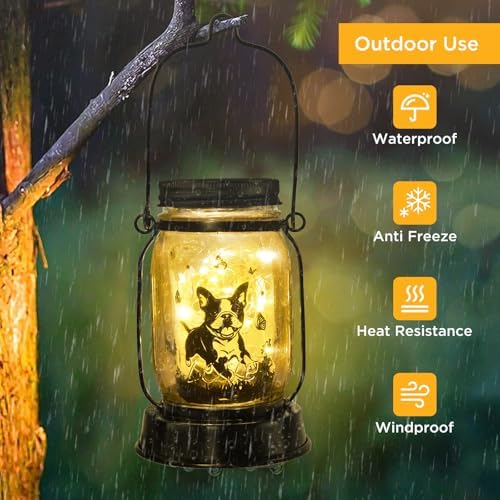 kyoryuger Boston Terrier Gifts for Women/Men Boston Terrier Solar Lanterns Mom Birthday Dog Lovers Lantern Pet Loss Dog Memorial Lights Solar Garden Decor for Yard, Patio,Backyard,Porch Torches Light - Image 4