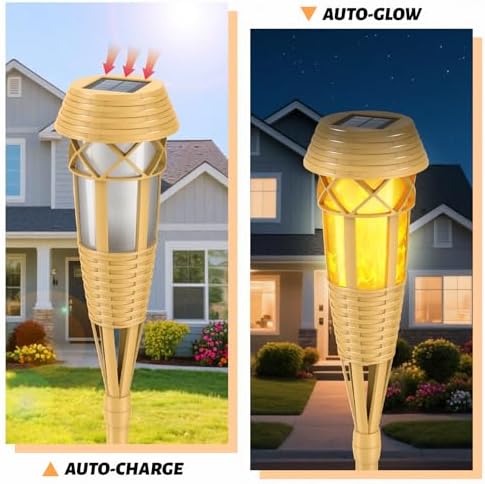 Solar Torch Lights, Flickering Flame Bamboo Outdoor Lights, 2‑Pack - Image 2