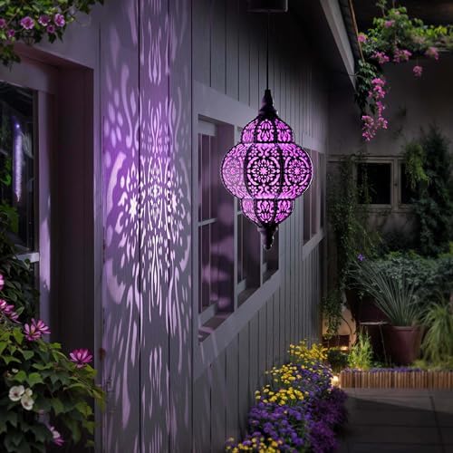 Hapjoy Hanging Solar Lights Outdoor Garden Decor Solar Lantern Waterproof Plastic Moroccan Outdoor Decorations for Patio Pathway Yard Backyard Garden Decorative (1, Purple) - Image 7