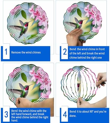 Wind Spinners for Yard Garden, Spring Hummingbird Flower Leaf 3D Stainless Steel Round Hanging Spinners Indoor Outdoor Kinetic Yard Art,12 Inch, Pastoral Pink Floral Bird - Image 5