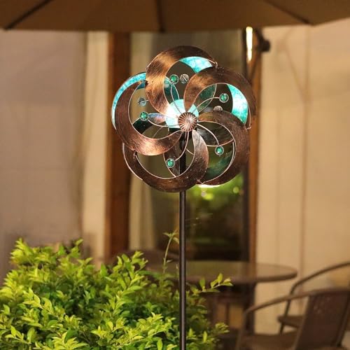 Solar Wind Spinner Improved 360 Degrees Swivel Multi-Color LED Lighting Glass Ball with Kinetic Wind Spinner Vertical Metal Sculpture Stake Construction for Outdoor Yard Lawn & Garden. - Image 5