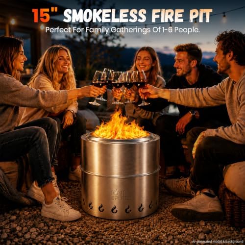 15-Inch Outdoor Fire Pit, Smokeless Fire Pit, Stainless Steel Fire Pit【Foldable Design】 with Portable Carry Bag【Iconic Airflow Design】 for Patio, Camping and Beach Activities - Image 2
