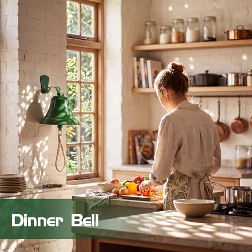 Sratte Green Iron Hanging Outdoor Dinner Bell, 6.3" Diameter Outdoor and Indoor Bell for Home with Rope and Mounting Hardware, Suitable for Courtyard Games School Garden Entry or Church Reception Wall - Image 3