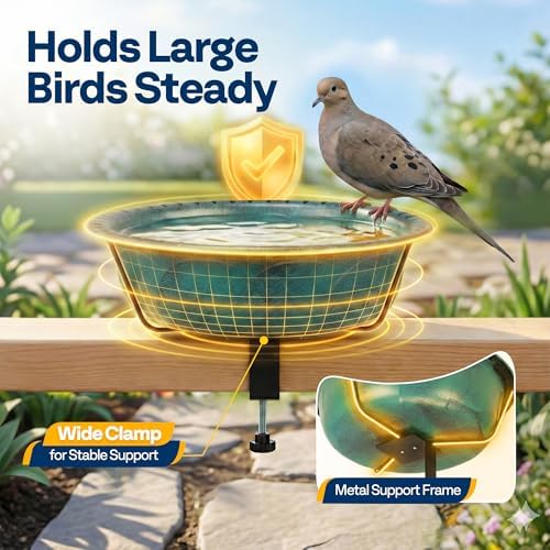 VIVOHOME Deck-Mounted Bird Bath with Adjustable Metal Clamp, Green - Image 5