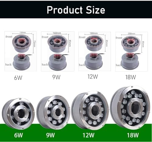 Submersible RGB LED Ring Fountain Light - IP68 Waterproof 12V-24V Stainless Steel Underwater Spotlight (RGB+Remote Control 12W(12V)) - Image 2