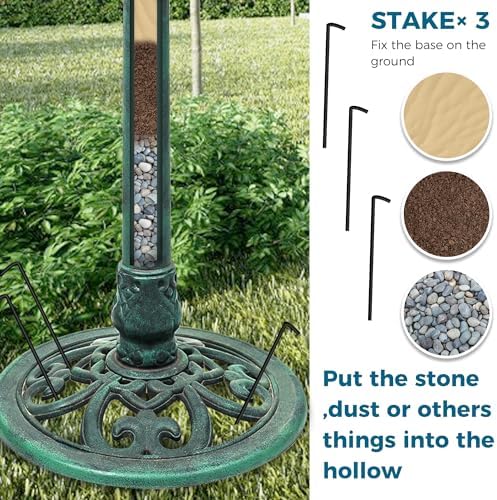 Bird Bath with Solar Fountain Tall Set - Large Resin Bird Bath for Outdoors Garden Decor - Heavy Duty Bird Baths for Clearance Made in USA - Perfect Addition to Your Backyard(Green) - Image 6
