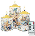Cozeyat Flameless LED Candles Battery Operated, Summer Starfish Beach Scenery Design 4/6H Timers Flickering Realistic Pillar Tealights Set of 3, Waterproof Candles Home Decor by Cozeyat