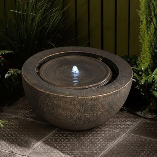 XBrand 9.65" H Round Sphere Water Fountain Indoor/Outdoor with LED Light, Polyresin Bubbler Feature for Patio, Yard, Home Décor - Bronze, Tranquil Serene Garden Accent - Image 2
