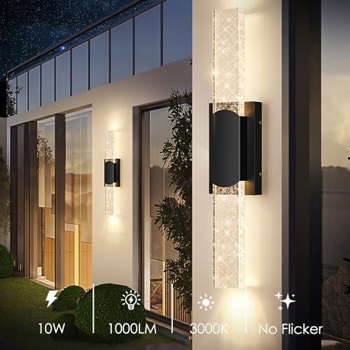BesLowe 24‘’ Large Outdoor Wall Lights with Crystal Bubble Glass, 10W 3000K - Image 2