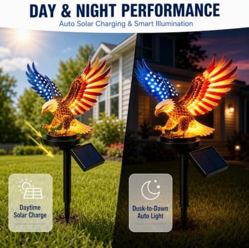 Solar Eagle Garden Light, Waterproof Patriotic LED Yard Decor 4th of July - Image 2