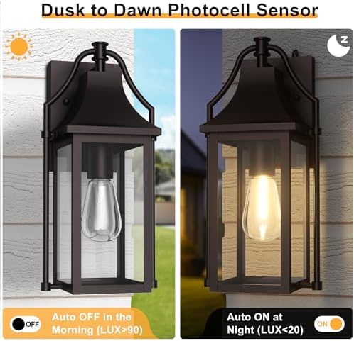 Dusk to Dawn Outdoor Wall Lantern, Waterproof Porch Light, Brown - Image 3