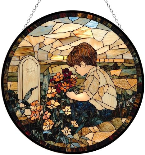 9.84 Inch Boho Memorial Day Child with Grave Flowers Stained Glass Window Hanging Stained Glass Suncatcher for Women Window Decor Perfect Home Décor by Unknown