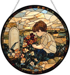 9.84 Inch Boho Memorial Day Child with Grave Flowers Stained Glass Window Hanging Stained Glass Suncatcher for Women Window Decor Perfect Home Décor by Unknown