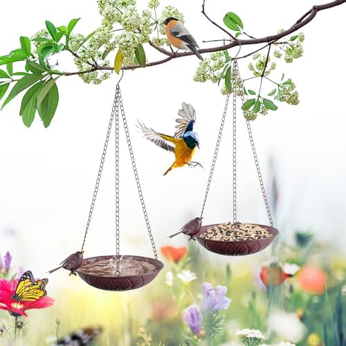 2 Pack Hanging Bird Bath for Outdoors, Metal Birds Feeder & Water Bowl by Unknown