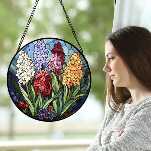 Hyacinth Stained Glass Window Hanging Suncatcher Gift for Women 15" - Image 2