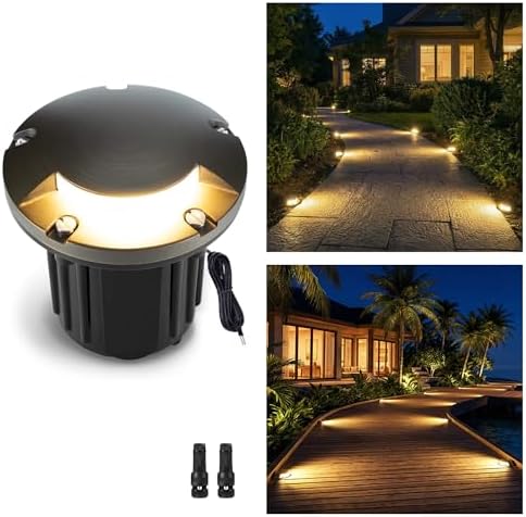 Gardenreet Brass Well Light - 12V Waterproof Outdoor In-Ground Landscape Lighting, LED Replaceable Bulb Ip65 Low Voltage Fixture, Antique Bronze for Pathway Floor Garden Without MR16 Bulb by Gardenreet