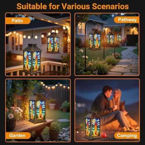 Solar Lantern Outdoor Waterproof Stained Glass Surfboard Vibrant Ocean Beach Garden Decor LED Hanging Solar Lights Tabletop Lamp Gifts for Women Mom Outside Yard Patio Porch - Image 6
