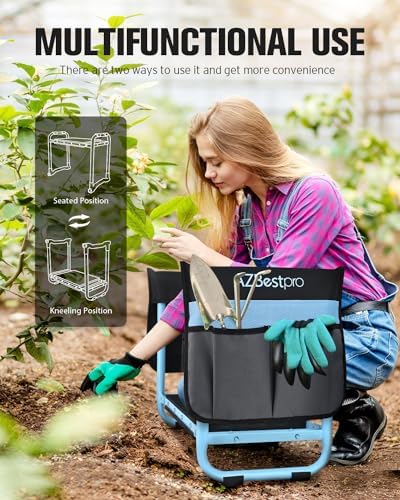 AZBESTPRO Garden Kneeler and Seat, Upgraded Foldable Heavy Duty Gardening Stool - Widened to 10" Stable Wear-Resistant Prevent Knee and Back Pain, Bench High-End 2 Large Tool Bags Gift for Men Women - Image 3