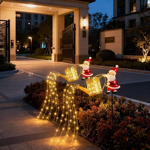 2 Pcs Solar Santa Claus Kettle Lights Santa Claus Watering Can Light Vintage Metal Garden Lawn Decorative Lights Solar Kettle Night Light with LED String Outdoor Garden Decor for Pathway Yard Patio - Image 7