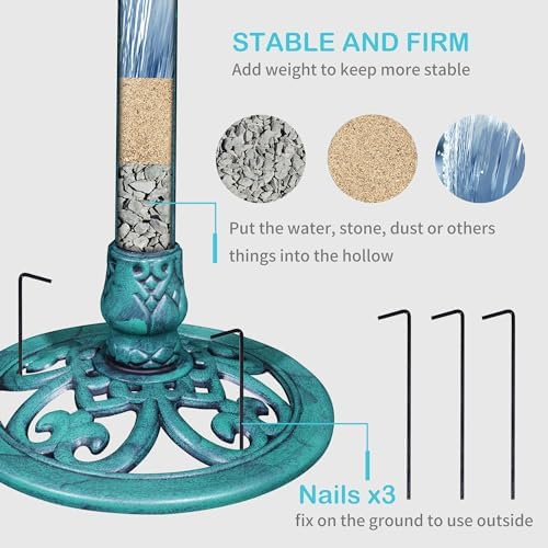 VECELO 28" Pedestal Outdoor Bird Bath for Outside, Vintage Bronze Polyresin Lightweight Antique, Yard/Garden Decoration, Green - Image 5