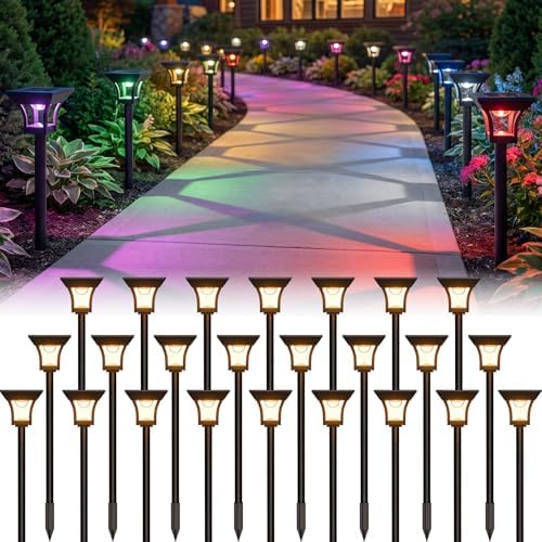 CINOTON RGBCW Solar Pathway Lights Outdoor, 3 Lighting Modes, 24 Pack by CINOTON