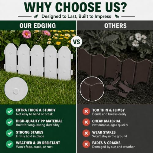 Evelyne Garden Border Edging: Wooden Grain Fence Dog Ear Design - Landscaping Fence Liner Lawn Edge Barrier - Decorative Lawn Landscape Panels Elements -Landscaping Edging (White, 10ft.) - Image 5